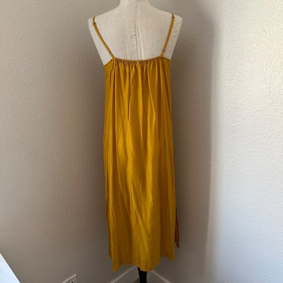 Anthropologie Slip Chiffon Maxi Dress Dorset Button Ruffle Tassel Smocked Gold S - Picture 9 of 15